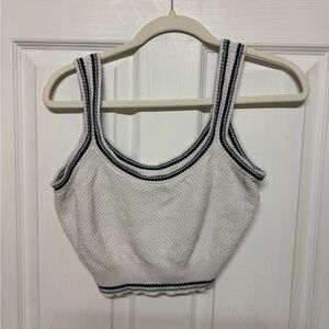 Stylish White and Navy Women's Knit Top